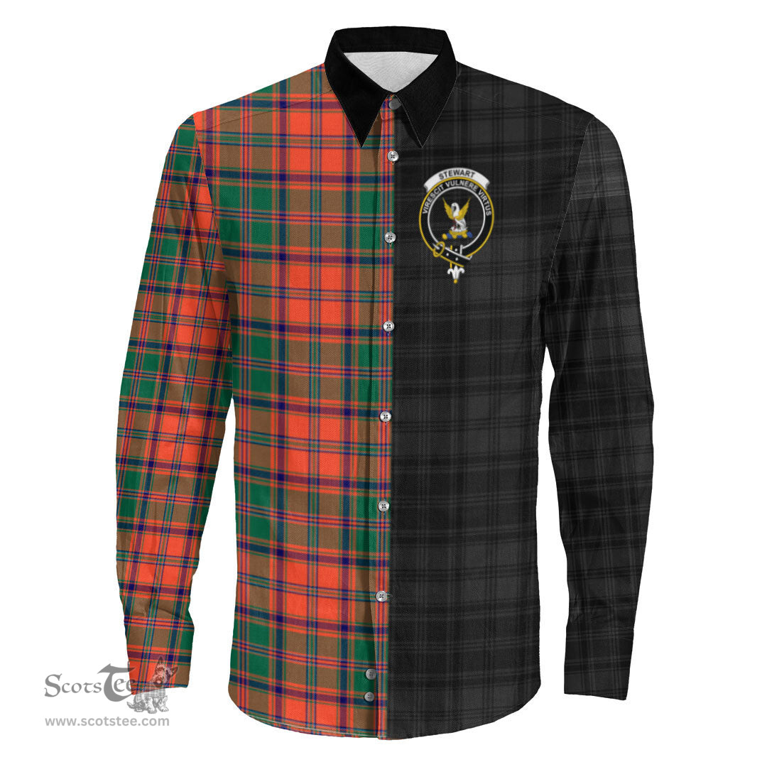 ScotsTee Shop Scottish Stewart of Appin Ancient Clan Crest Half Tartan Long Sleeve Shirt