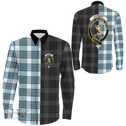 ScotsTee Shop Scottish Stewart Muted Blue Clan Crest Half Tartan Long Sleeve Shirt
