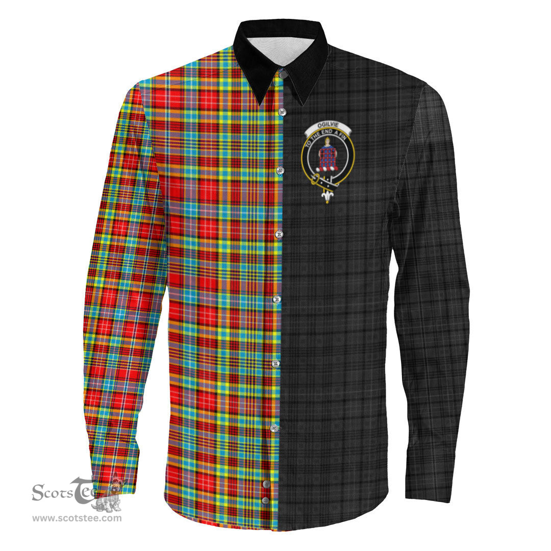 ScotsTee Shop Scottish Ogilvie Clan Crest Half Tartan Long Sleeve Shirt