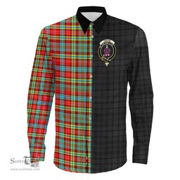 ScotsTee Shop Scottish Ogilvie Clan Crest Half Tartan Long Sleeve Shirt