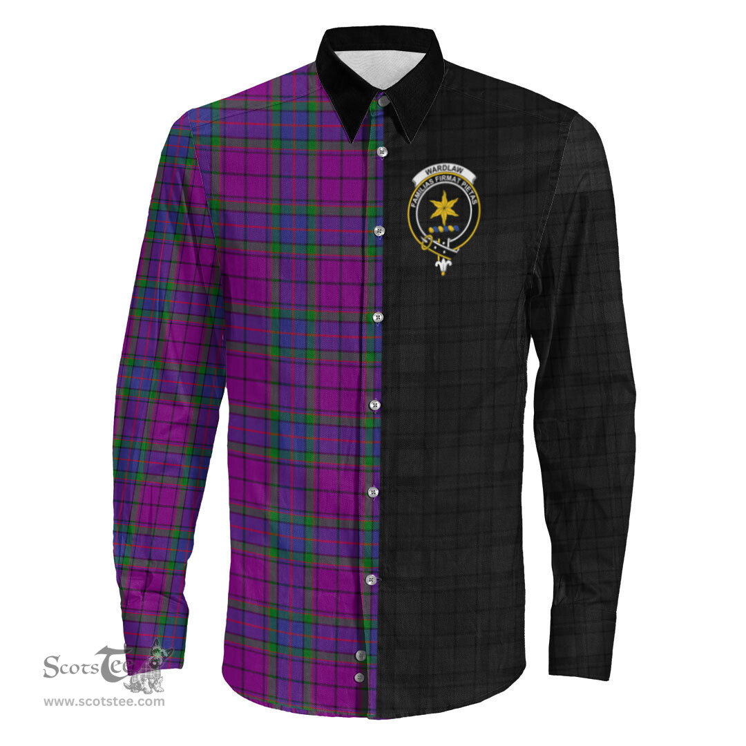ScotsTee Shop Scottish Wardlaw Modern Clan Crest Half Tartan Long Sleeve Shirt