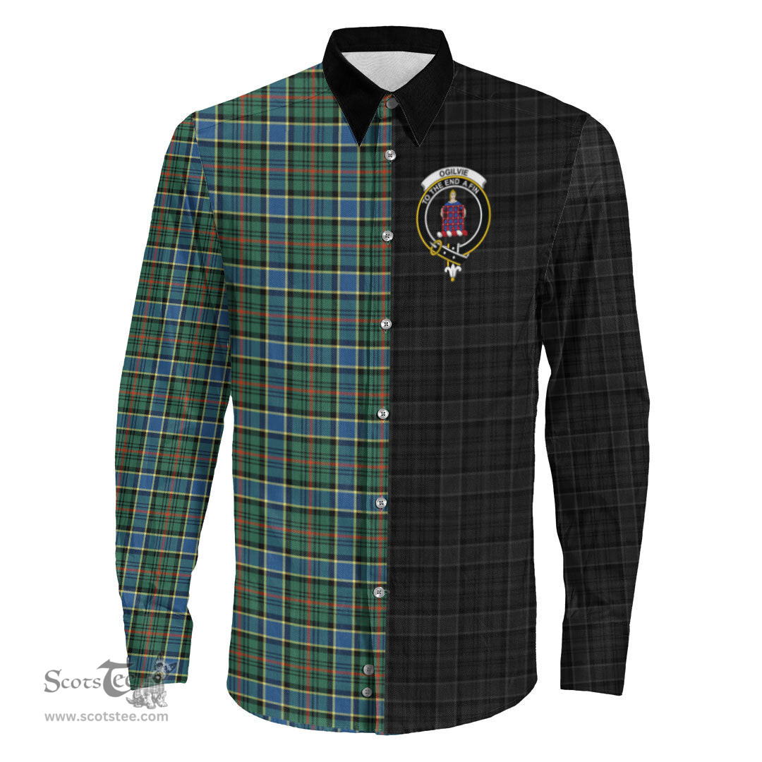 ScotsTee Shop Scottish Ogilvie Hunting Ancient Clan Crest Half Tartan Long Sleeve Shirt