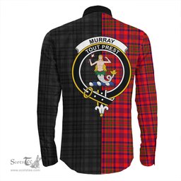 ScotsTee Shop Scottish Murray of Tulloch Modern Clan Crest Half Tartan Long Sleeve Shirt