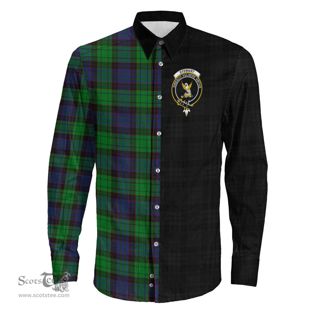 ScotsTee Shop Scottish Stewart Old Modern Clan Crest Half Tartan Long Sleeve Shirt