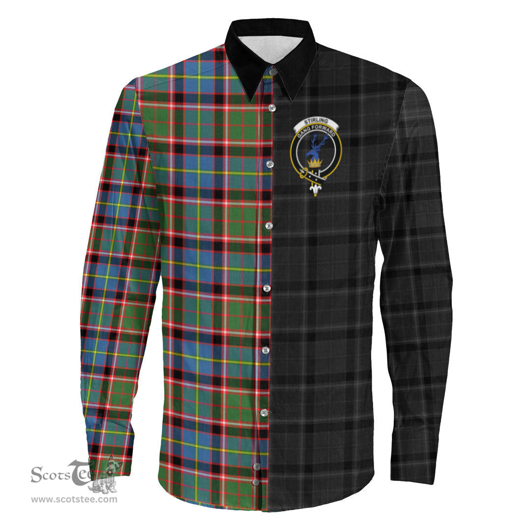 ScotsTee Shop Scottish Stirling Bannockburn District Clan Crest Half Tartan Long Sleeve Shirt