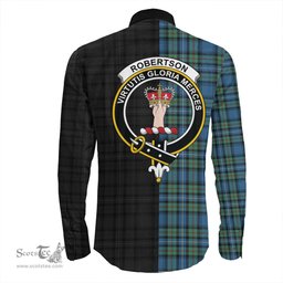 ScotsTee Shop Scottish Robertson Hunting Ancient Clan Crest Half Tartan Long Sleeve Shirt