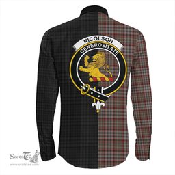 ScotsTee Shop Scottish Nicolson Hunting Weathered Clan Crest Half Tartan Long Sleeve Shirt