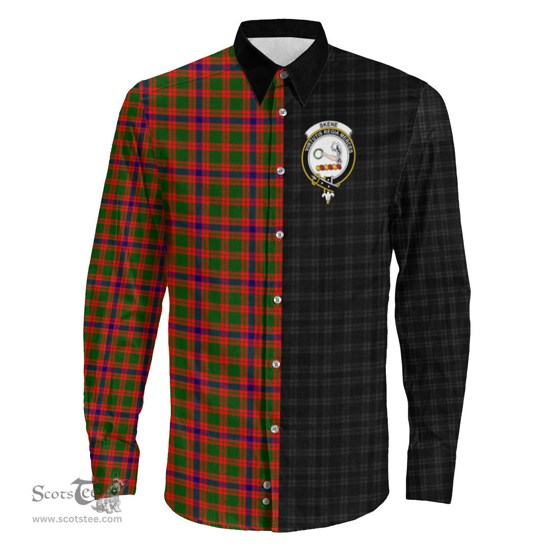 ScotsTee Shop Scottish Skene Modern Clan Crest Half Tartan Long Sleeve Shirt