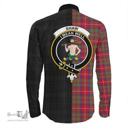 ScotsTee Shop Scottish Shaw Red Modern Clan Crest Half Tartan Long Sleeve Shirt