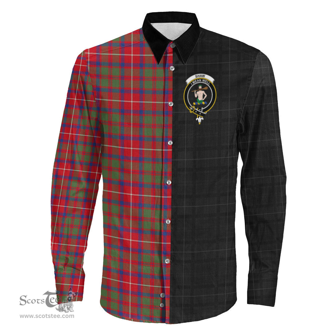 ScotsTee Shop Scottish Shaw Red Modern Clan Crest Half Tartan Long Sleeve Shirt