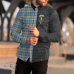 ScotsTee Shop Scottish Napier Ancient Clan Crest Half Tartan Long Sleeve Shirt