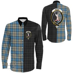 ScotsTee Shop Scottish Napier Ancient Clan Crest Half Tartan Long Sleeve Shirt