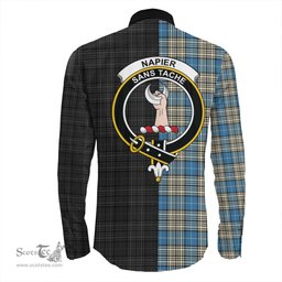 ScotsTee Shop Scottish Napier Ancient Clan Crest Half Tartan Long Sleeve Shirt