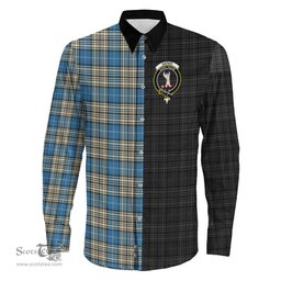 ScotsTee Shop Scottish Napier Ancient Clan Crest Half Tartan Long Sleeve Shirt