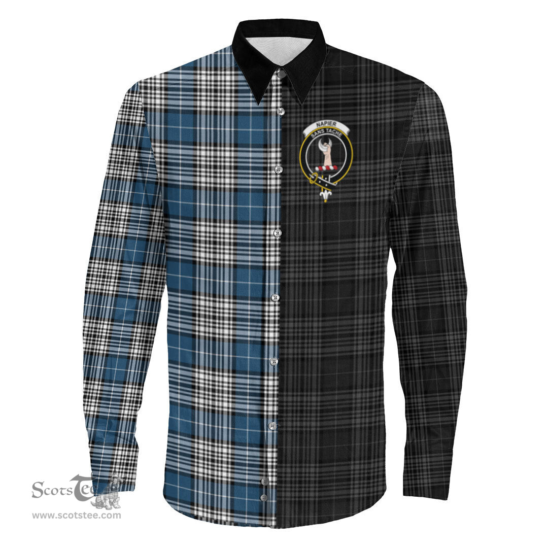 ScotsTee Shop Scottish Napier Modern Clan Crest Half Tartan Long Sleeve Shirt