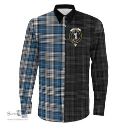 ScotsTee Shop Scottish Napier Modern Clan Crest Half Tartan Long Sleeve Shirt
