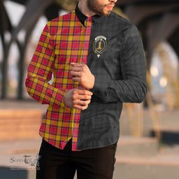 ScotsTee Shop Scottish Scrymgeour Clan Crest Half Tartan Long Sleeve Shirt