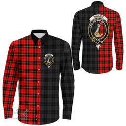 ScotsTee Shop Scottish Wallace Hunting Red Clan Crest Half Tartan Long Sleeve Shirt