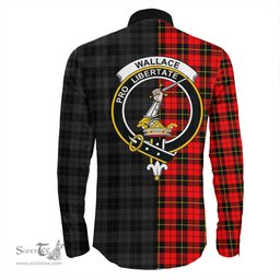 ScotsTee Shop Scottish Wallace Hunting Red Clan Crest Half Tartan Long Sleeve Shirt