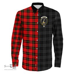 ScotsTee Shop Scottish Wallace Hunting Red Clan Crest Half Tartan Long Sleeve Shirt
