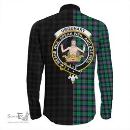 ScotsTee Shop Scottish Urquhart Broad Red Ancient Clan Crest Half Tartan Long Sleeve Shirt