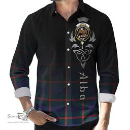 ScotsTee Shop Scottish Agnew Modern Clan Crest Tartan Alba Gu Brath Celtic Inspired Tartan Long Sleeve Shirt