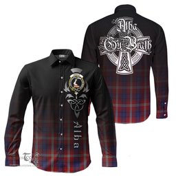ScotsTee Shop Scottish Ainslie Clan Crest Tartan Alba Gu Brath Celtic Inspired Tartan Long Sleeve Shirt