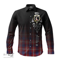 ScotsTee Shop Scottish Ainslie Clan Crest Tartan Alba Gu Brath Celtic Inspired Tartan Long Sleeve Shirt