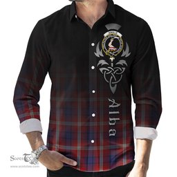 ScotsTee Shop Scottish Ainslie Clan Crest Tartan Alba Gu Brath Celtic Inspired Tartan Long Sleeve Shirt