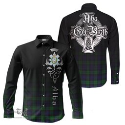 ScotsTee Shop Scottish Black Watch Clan Crest Tartan Alba Gu Brath Celtic Inspired Tartan Long Sleeve Shirt