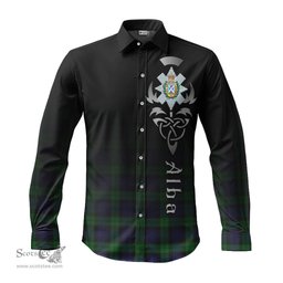 ScotsTee Shop Scottish Black Watch Clan Crest Tartan Alba Gu Brath Celtic Inspired Tartan Long Sleeve Shirt