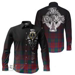 ScotsTee Shop Scottish Auchinleck Clan Crest Tartan Alba Gu Brath Celtic Inspired Tartan Long Sleeve Shirt