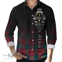 ScotsTee Shop Scottish Auchinleck Clan Crest Tartan Alba Gu Brath Celtic Inspired Tartan Long Sleeve Shirt