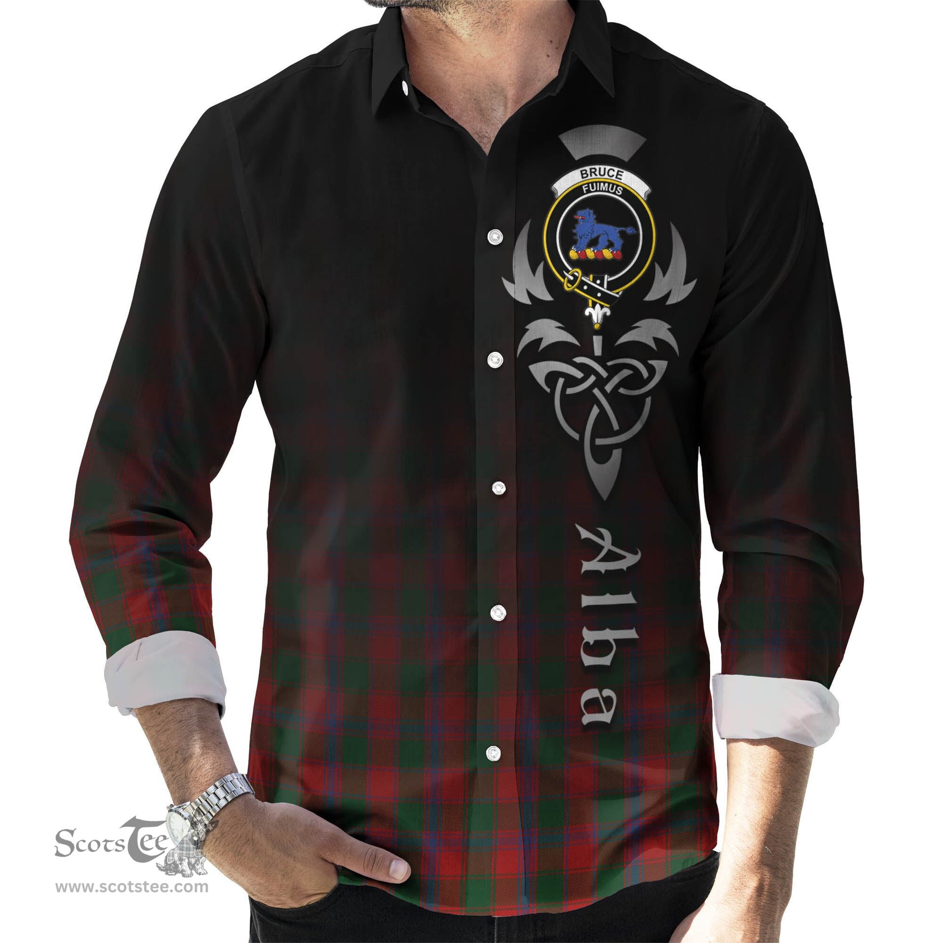 ScotsTee Shop Scottish Bruce Old Clan Crest Tartan Alba Gu Brath Celtic Inspired Tartan Long Sleeve Shirt
