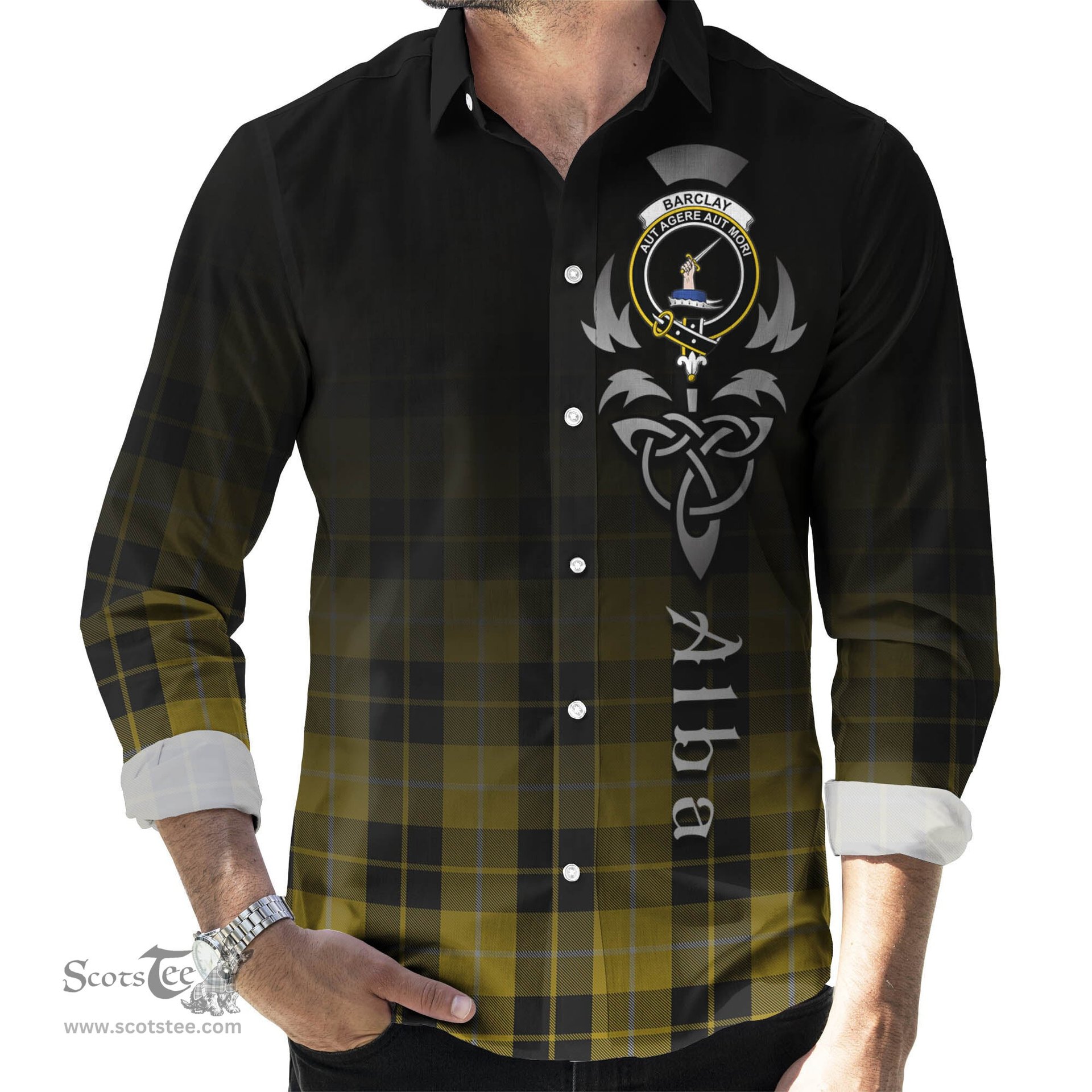 ScotsTee Shop Scottish Barclay Dress Clan Crest Tartan Alba Gu Brath Celtic Inspired Tartan Long Sleeve Shirt