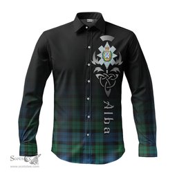 ScotsTee Shop Scottish Black Watch Ancient Clan Crest Tartan Alba Gu Brath Celtic Inspired Tartan Long Sleeve Shirt