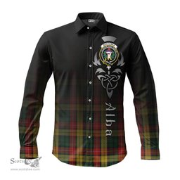 ScotsTee Shop Scottish Buchanan Clan Crest Tartan Alba Gu Brath Celtic Inspired Tartan Long Sleeve Shirt