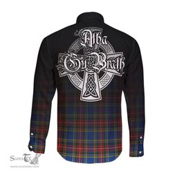 ScotsTee Shop Scottish Bethune Clan Crest Tartan Alba Gu Brath Celtic Inspired Tartan Long Sleeve Shirt