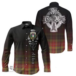ScotsTee Shop Scottish Buchanan Old Set Weathered Clan Crest Tartan Alba Gu Brath Celtic Inspired Tartan Long Sleeve Shirt