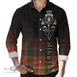 ScotsTee Shop Scottish Buchanan Old Set Weathered Clan Crest Tartan Alba Gu Brath Celtic Inspired Tartan Long Sleeve Shirt