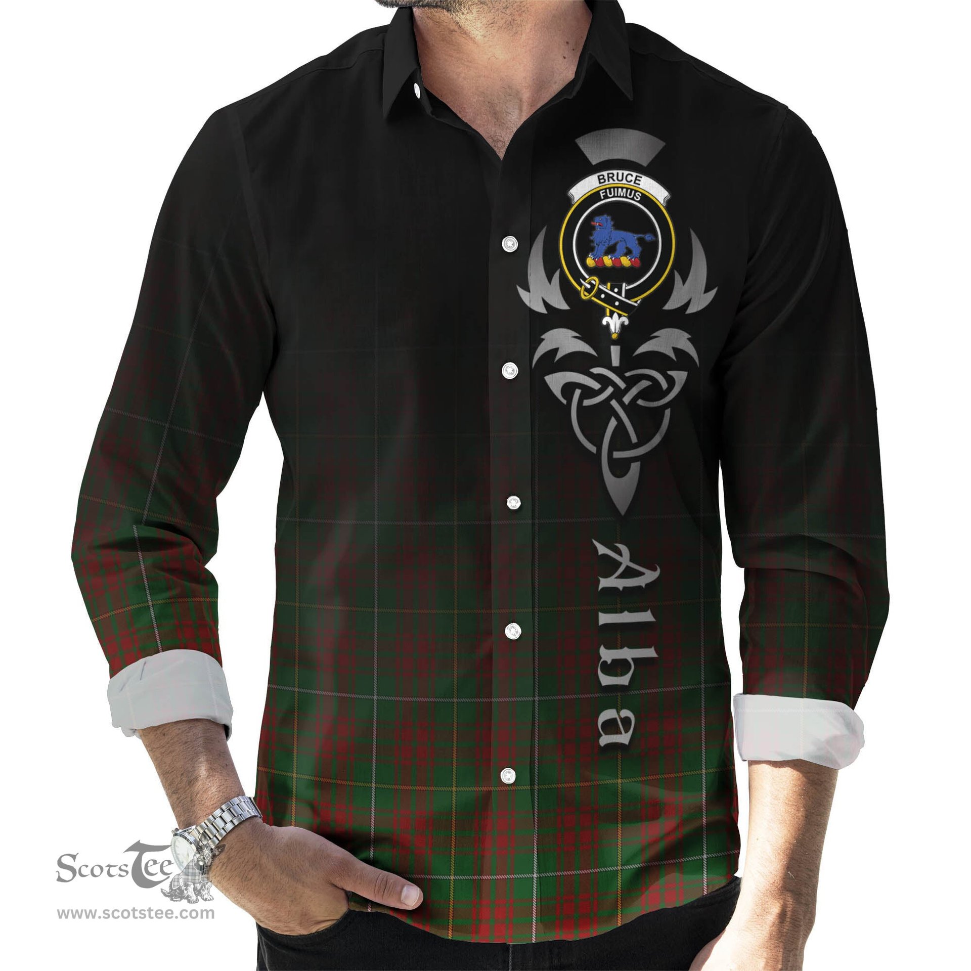 ScotsTee Shop Scottish Bruce Hunting Clan Crest Tartan Alba Gu Brath Celtic Inspired Tartan Long Sleeve Shirt