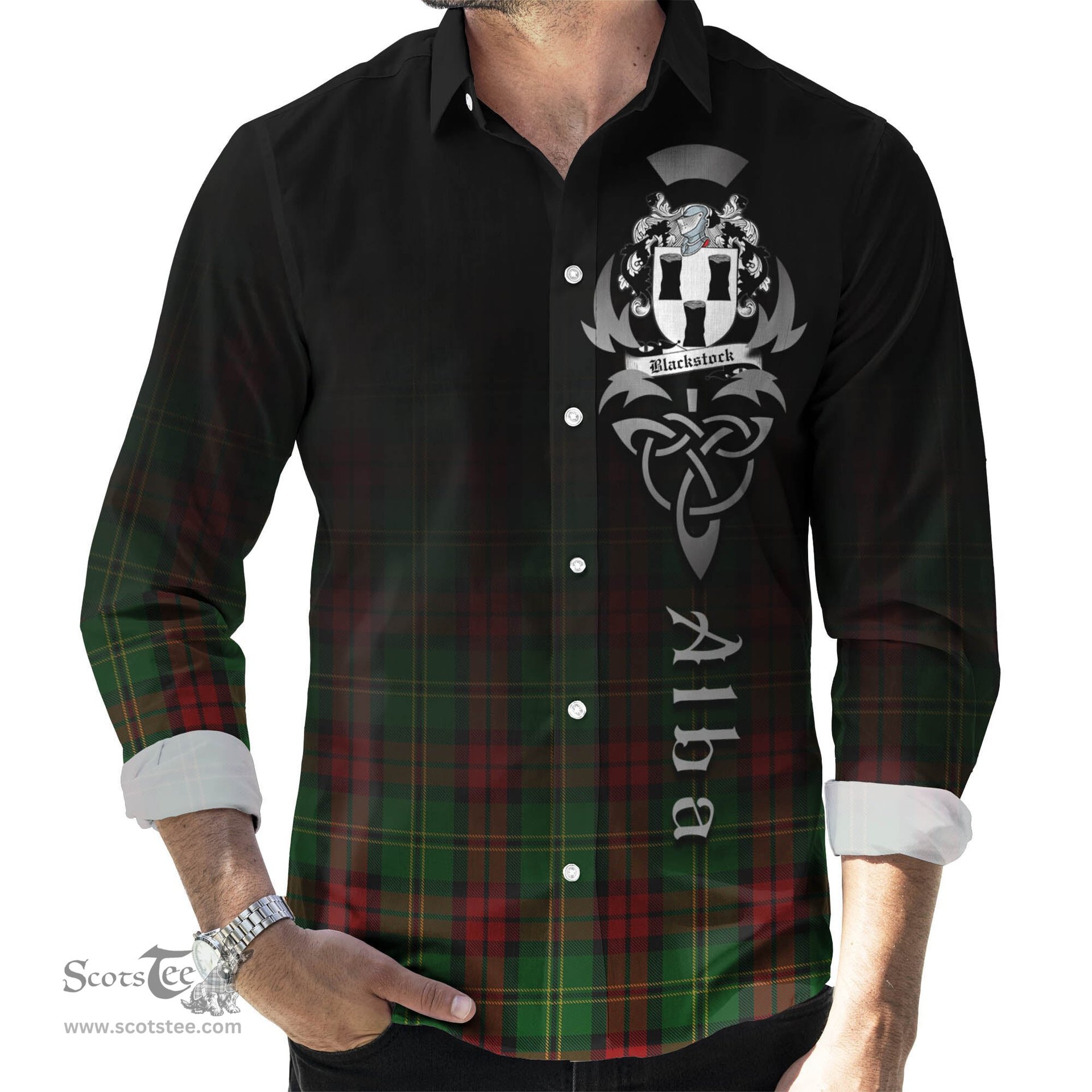 ScotsTee Shop Scottish Blackstock Hunting Clan Crest Tartan Alba Gu Brath Celtic Inspired Tartan Long Sleeve Shirt