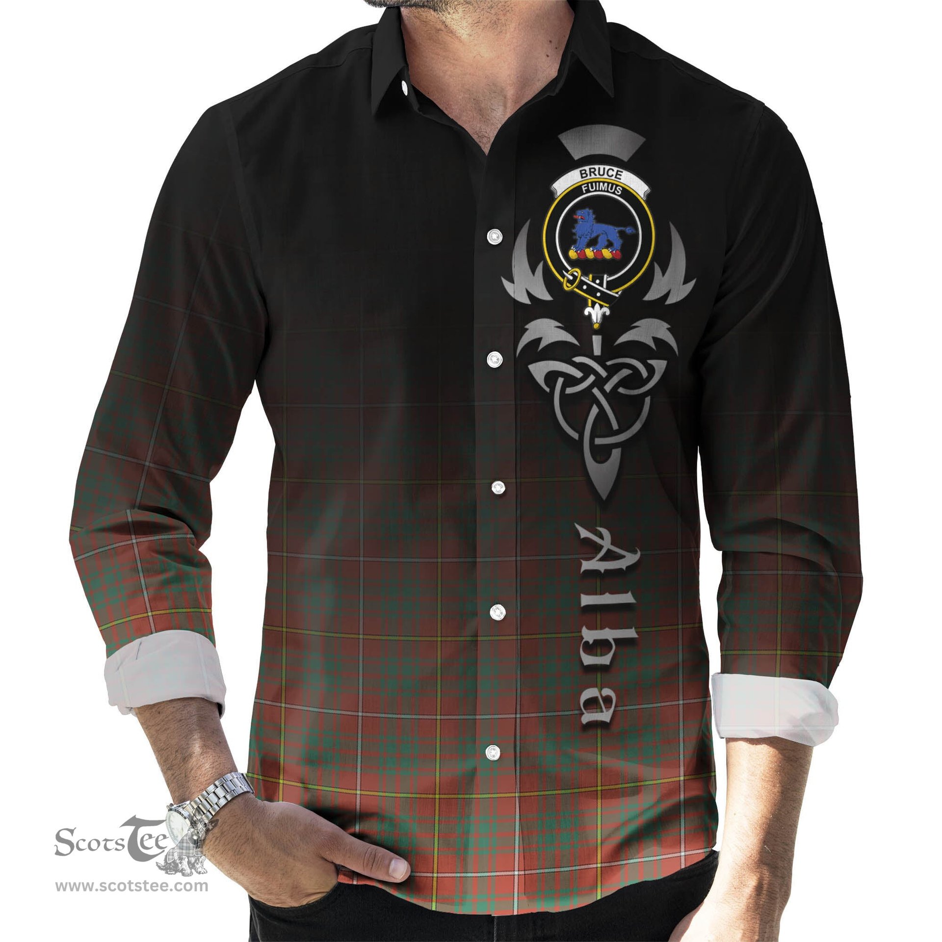 ScotsTee Shop Scottish Bruce Ancient Clan Crest Tartan Alba Gu Brath Celtic Inspired Tartan Long Sleeve Shirt