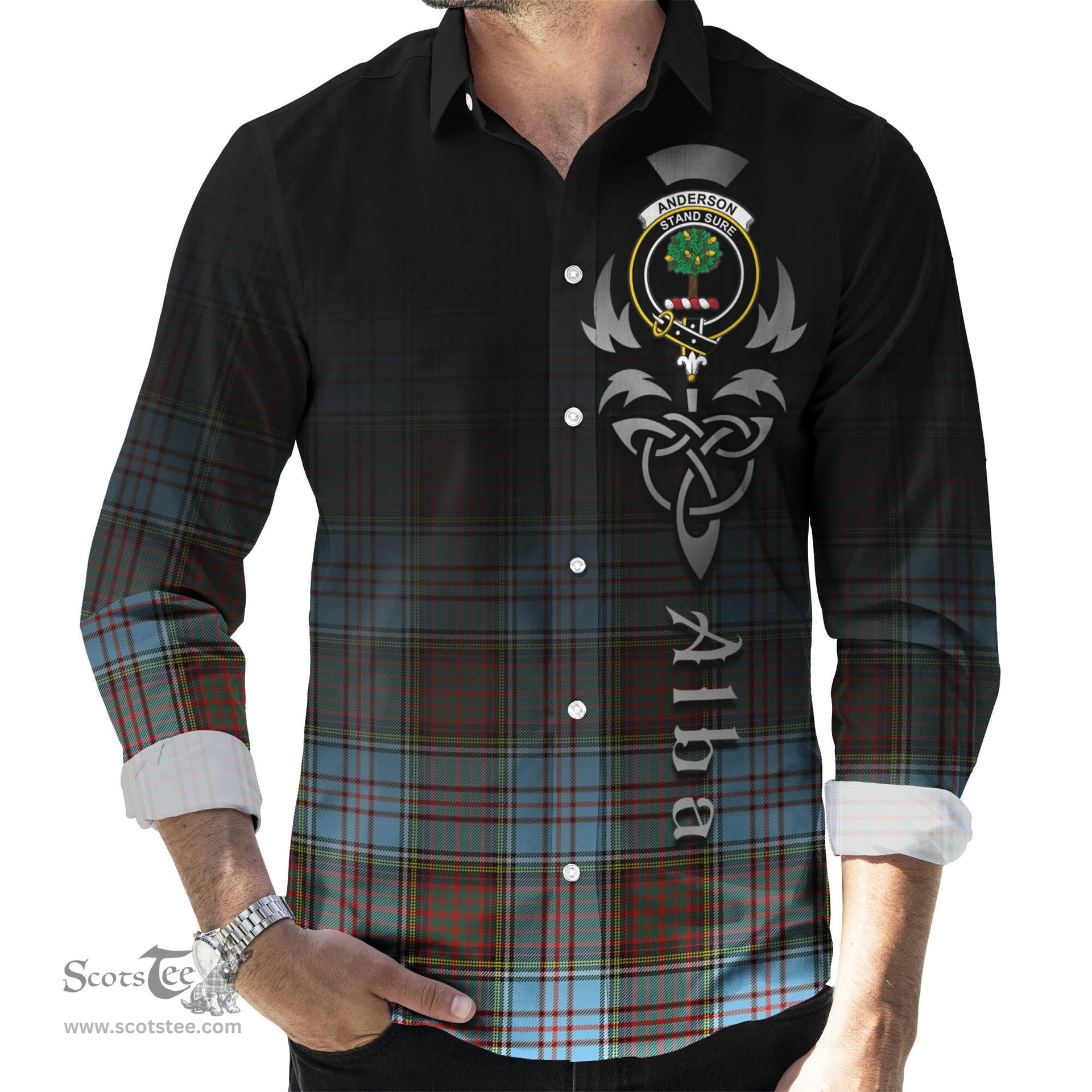 ScotsTee Shop Scottish Anderson Ancient Clan Crest Tartan Alba Gu Brath Celtic Inspired Tartan Long Sleeve Shirt