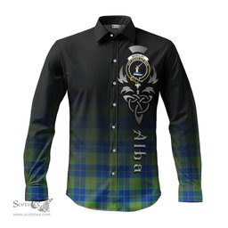 ScotsTee Shop Scottish Barclay Hunting Ancient Clan Crest Tartan Alba Gu Brath Celtic Inspired Tartan Long Sleeve Shirt