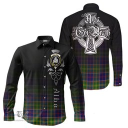 ScotsTee Shop Scottish Dalrymple Clan Crest Tartan Alba Gu Brath Celtic Inspired Tartan Long Sleeve Shirt
