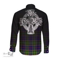ScotsTee Shop Scottish Dalrymple Clan Crest Tartan Alba Gu Brath Celtic Inspired Tartan Long Sleeve Shirt