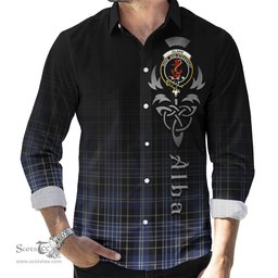 ScotsTee Shop Scottish Clark Clan Crest Tartan Alba Gu Brath Celtic Inspired Tartan Long Sleeve Shirt