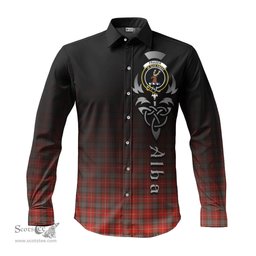 ScotsTee Shop Scottish Fraser Weathered Clan Crest Tartan Alba Gu Brath Celtic Inspired Tartan Long Sleeve Shirt
