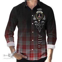 ScotsTee Shop Scottish Erskine Red Clan Crest Tartan Alba Gu Brath Celtic Inspired Tartan Long Sleeve Shirt